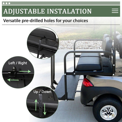 Solidspare Golf Cart Flip Rear Back Seat Kit Black Cushion For Club Car DS 00-13 w/Grab Bar