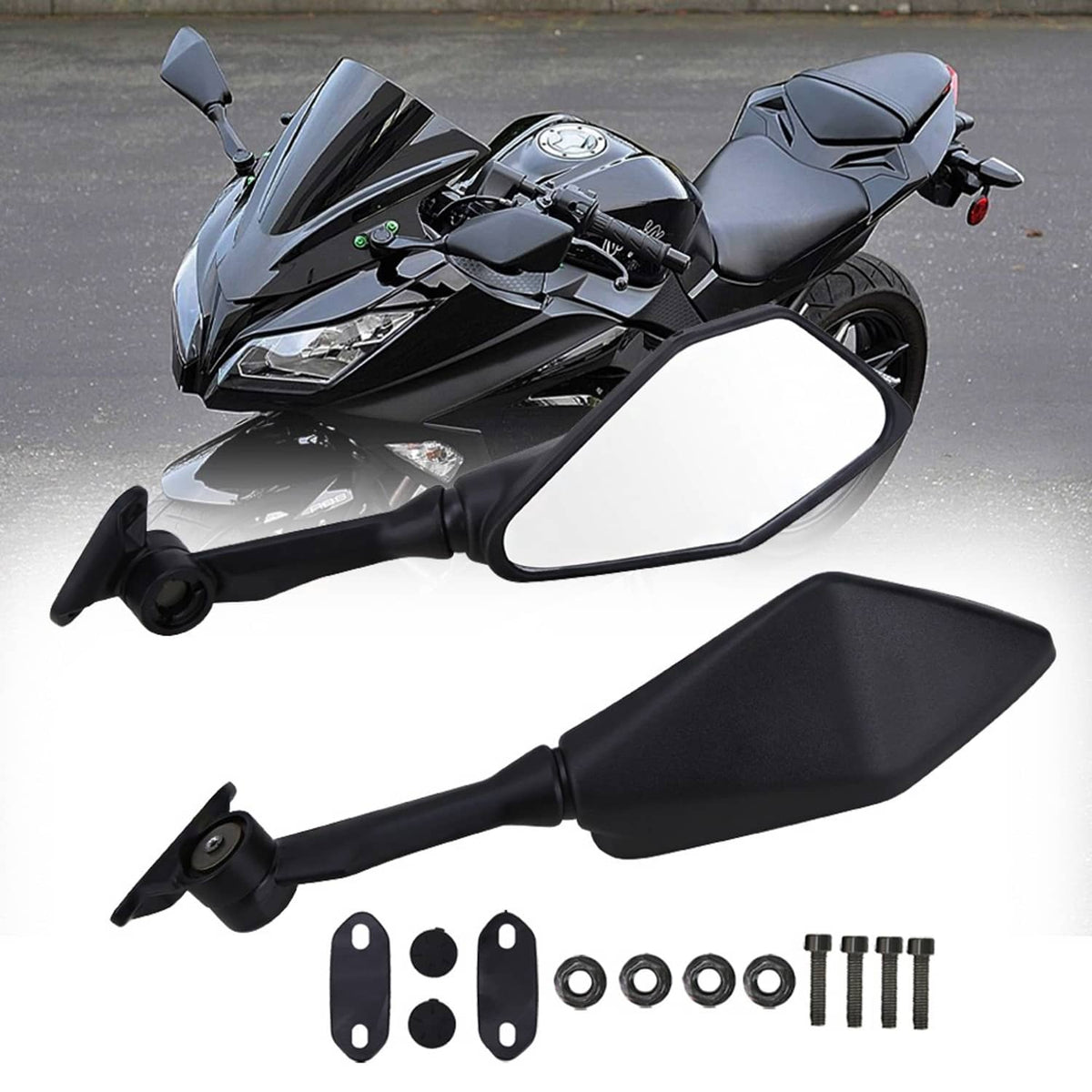 Solidspare For Kawasaki Ninja ZX6R 636 2011-2017 Left & Right Rearview Side Mirrors Black