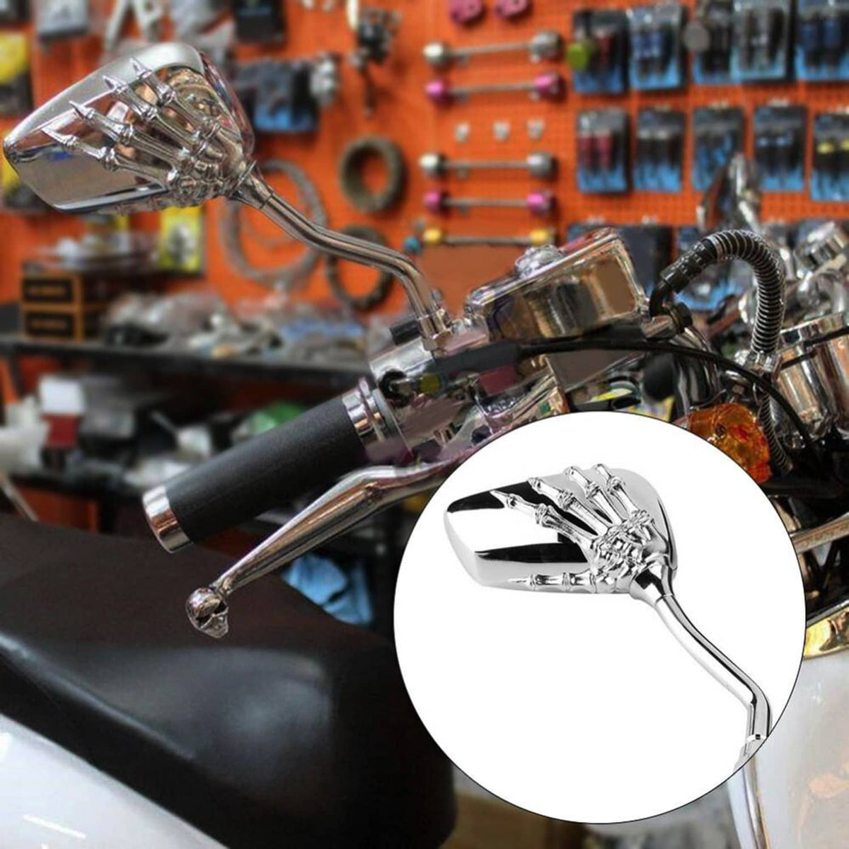 Solidspare Chrome Motorcycle Skull Skeleton Hand Rearview Mirrors For Honda Shadow 750 Aero