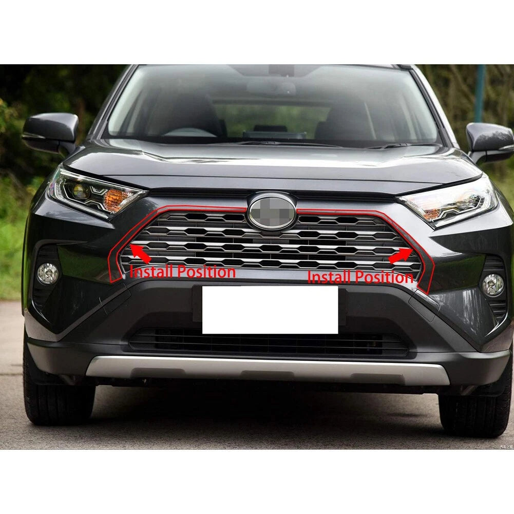 ABS Chrome Front Upper Grille Mesh Cover Trim For Toyota RAV4 2019-2024 2025 2x