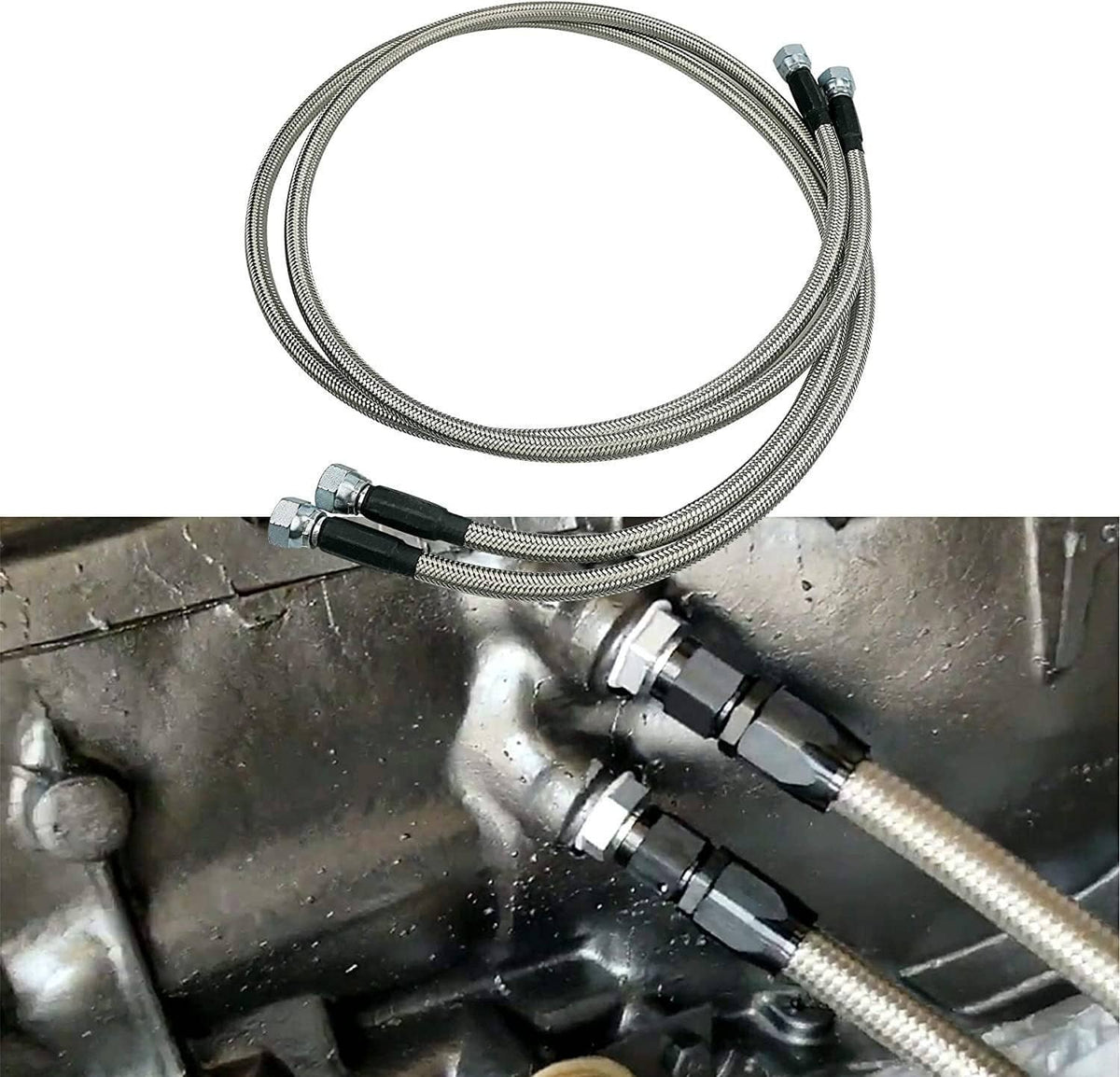 Solidspare SS Braided Transmission Cool Hoses Lines Kit For Chevy Ford TH350 700R4 TH400