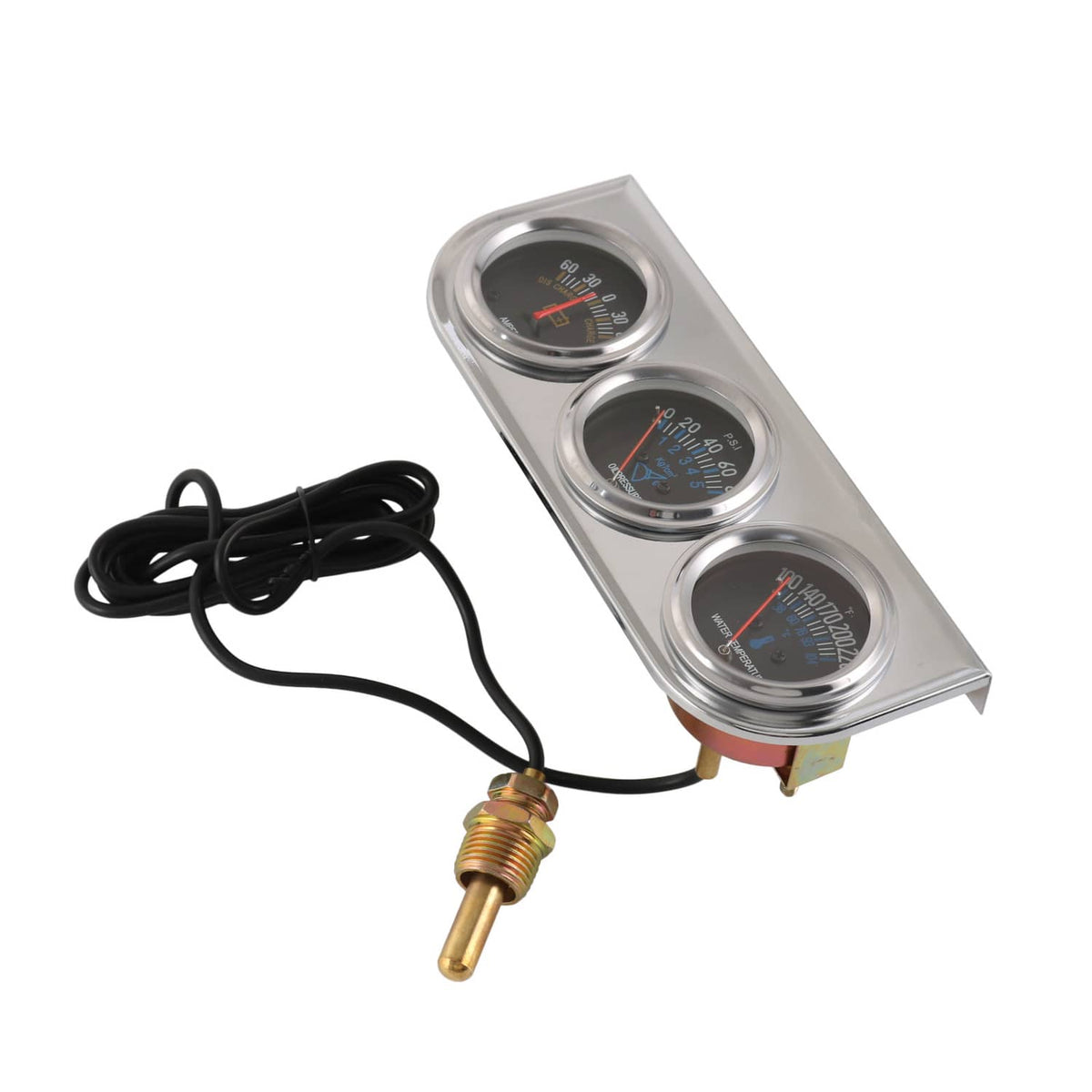 Solidspare 2" 52mm Chrome Car Triple Gauge Set Kit AMP Meter Water Temp Oil Pressure 3 in 1
