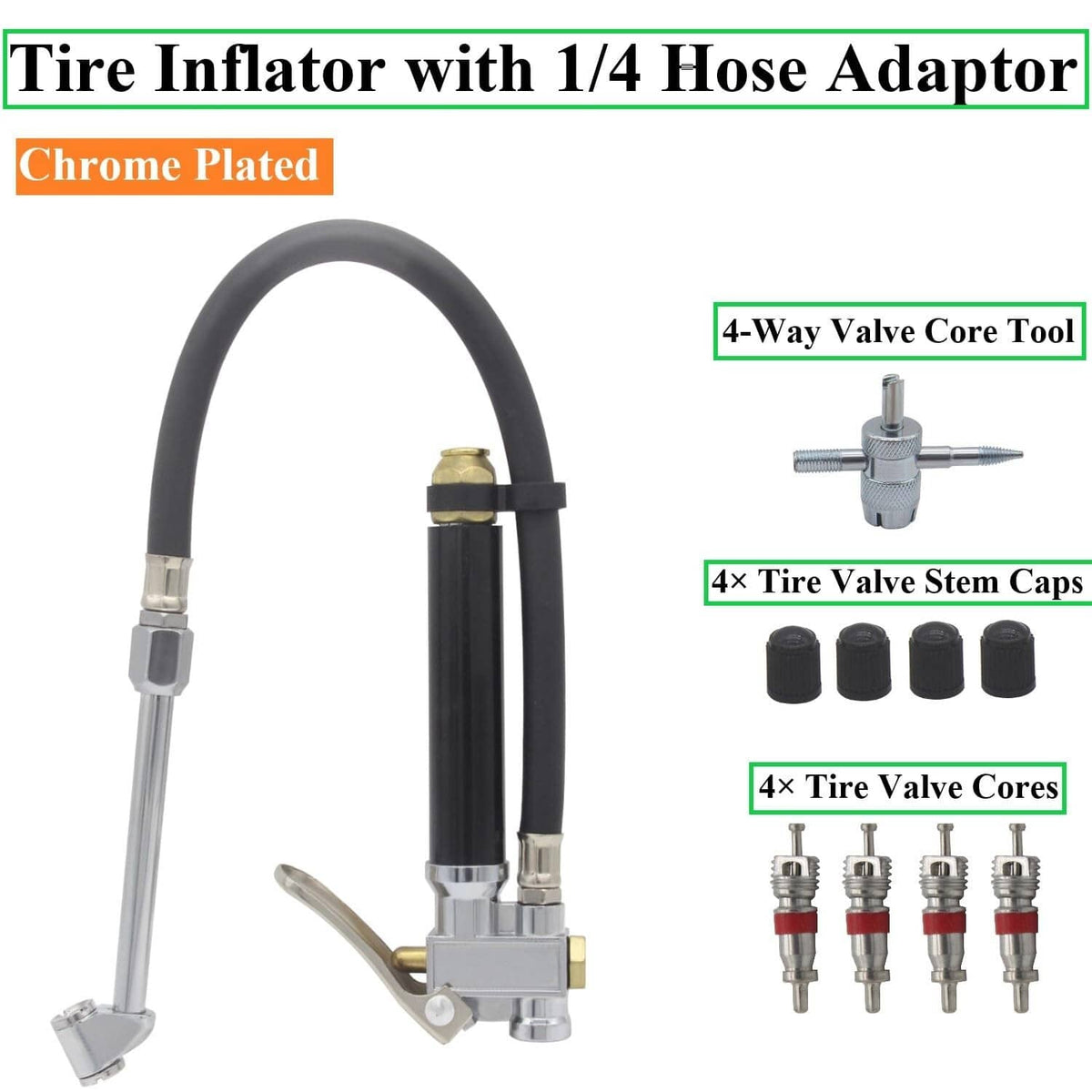 Solid Spare Air Tire Inflator With Pressure Gauge (10-120 PSI) Dual Head Chuck for Car Truck
