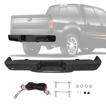 Solidspare Rear Step Bumper For Ford F-150 F150 2009-2014 with Parking Sensor Holes Black