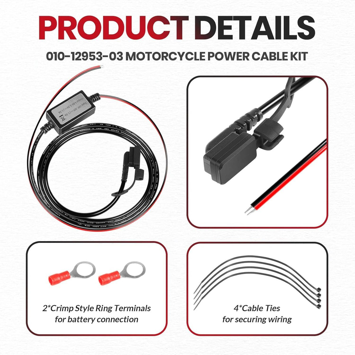 Solidspare 010-12953-03 Motorcycle Power Cable for Garmin Tread and zūmo XT Navigators 5.5"