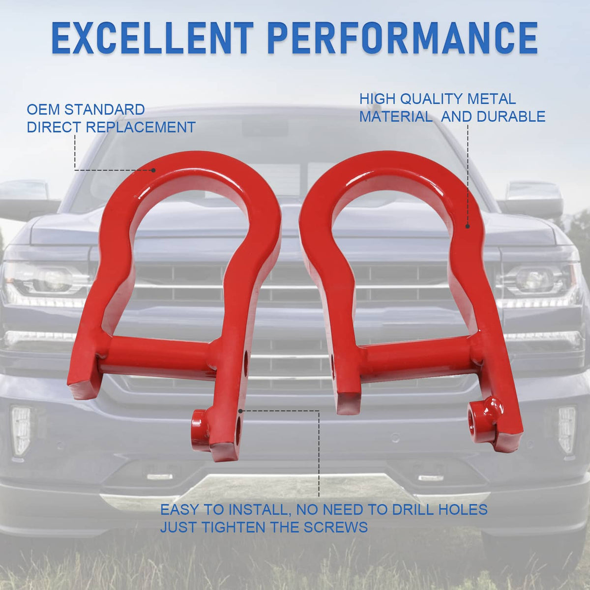 Solidspare Pair Red Tow Hooks 84192871 Fits For 2007-2019 Chevy Silverado GMC Sierra 1500