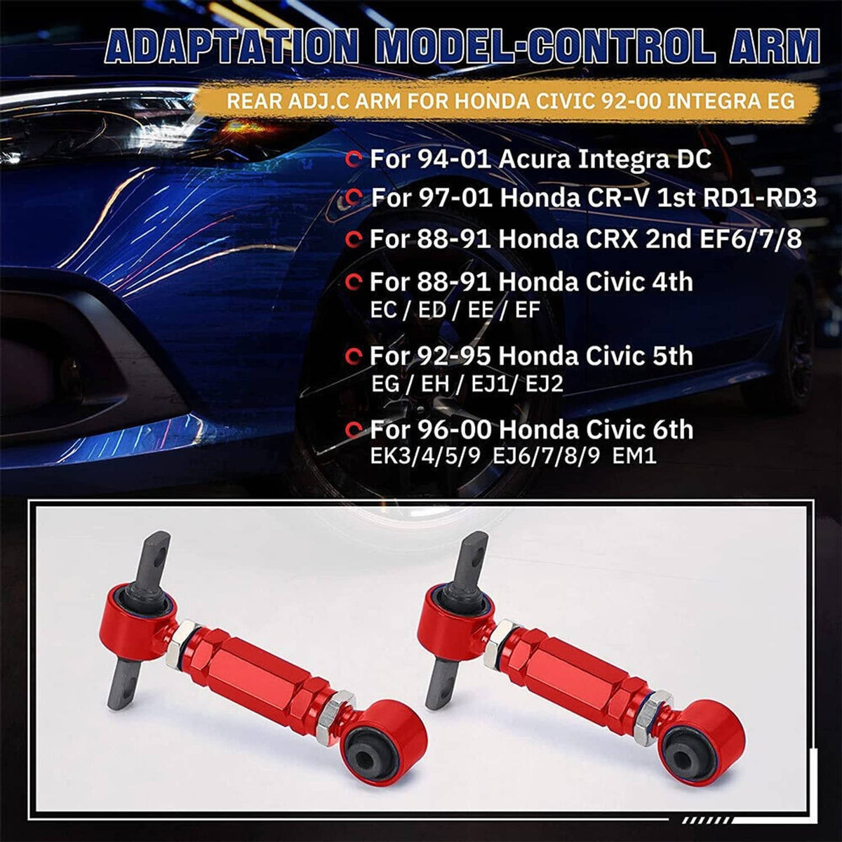 Solidspare Front Upper Control Arms+ Rear Camber Adjustable Kit For 96-00 Honda Civic EK RD