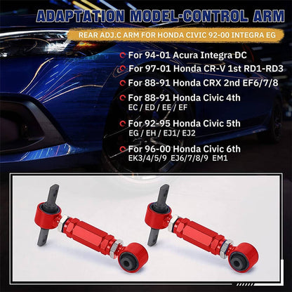Solidspare Front Upper Control Arms+ Rear Camber Adjustable Kit For 96-00 Honda Civic EK RD