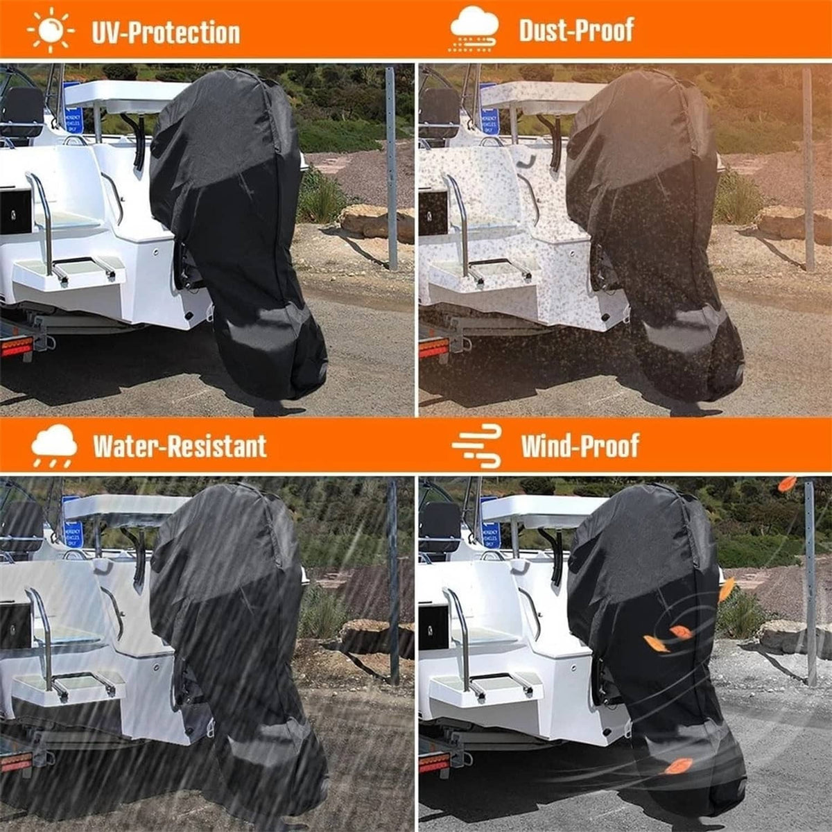 Solid Spare Full Outboard Boat Motor Engine Hood Cover 6-20 HP BLACK Universal Trailerable
