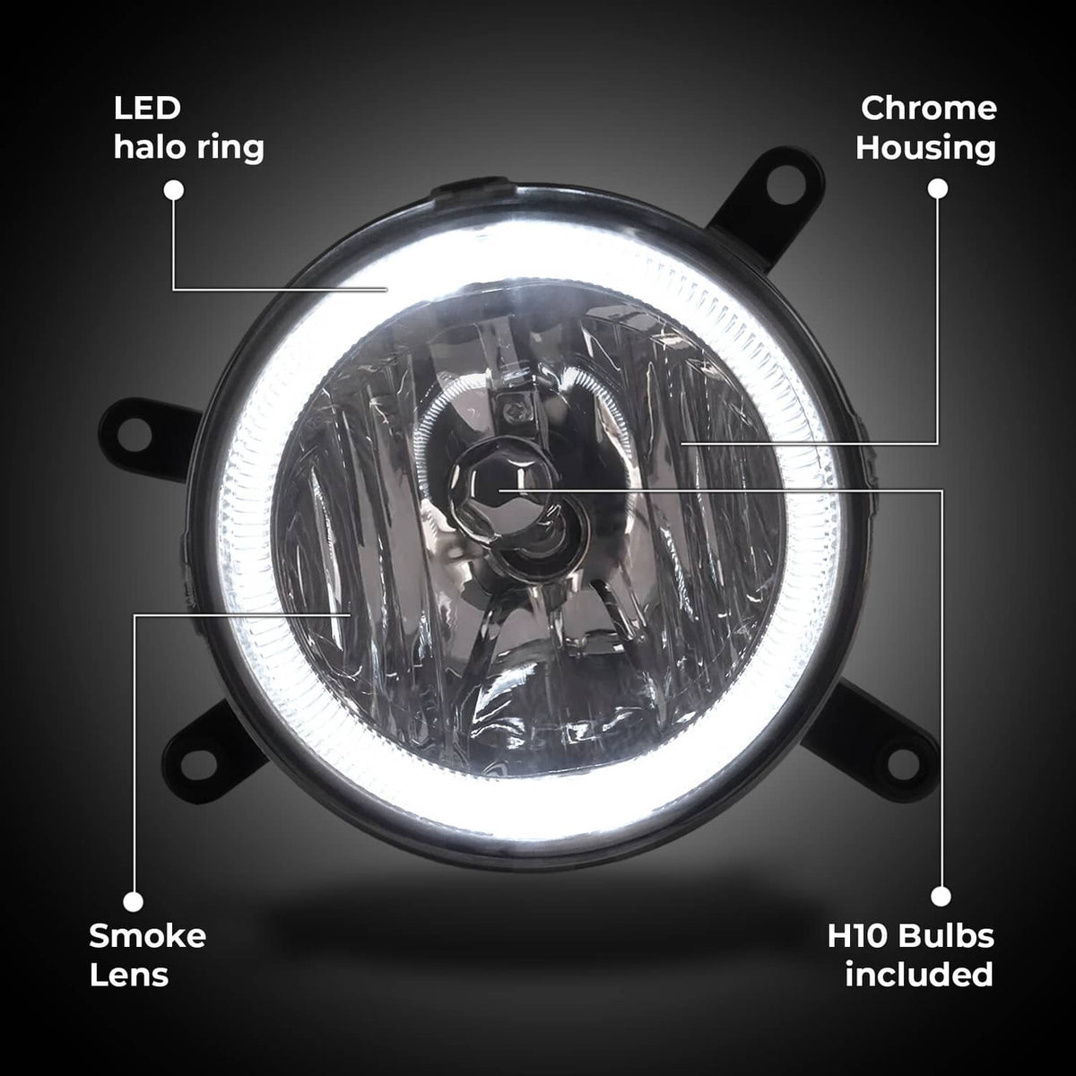 Solid Spare Fog Lights LED Halo Running Light Smoke Lens For Ford Mustang GT 2005-2009 RH&LH
