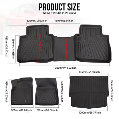 Solidspare For 2021-2025 2024 Nissan Rogue Front Floor Mats and Rear Cargo Liner  Full Set