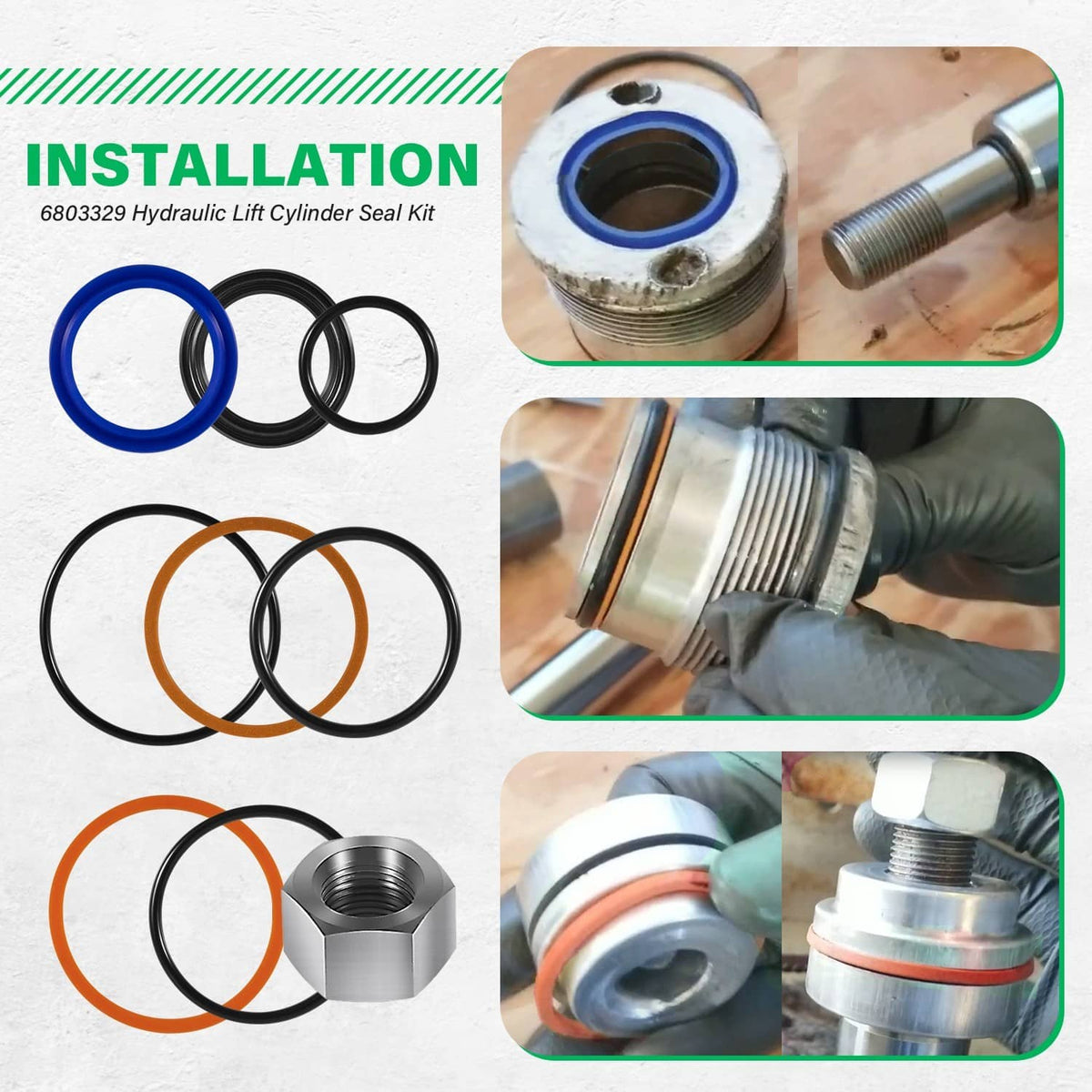 Solidspare 6803329 / 7137769 Hydraulic Lift Cylinder Seals Kit for Bobcat 444, 500, 520