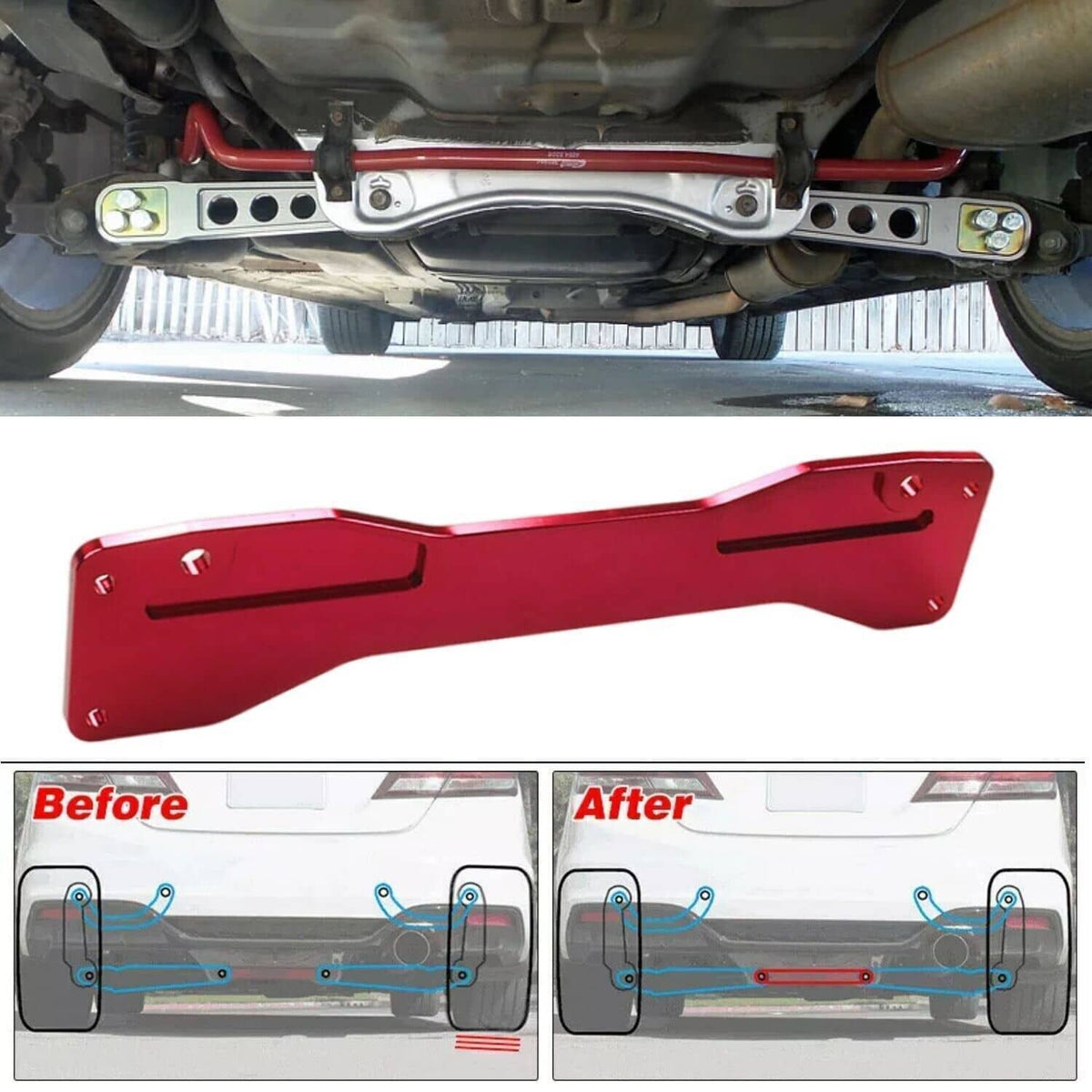 Solidspare Rear Lower Control Arm Subframe Brace Fit For Civic 01-05 DX ES LX EX SI EM EP3