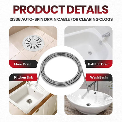 Solidspare 21338 Auto-Spin Replacement Drain Cable 1/4” x 30 ft Fit for RIDGID K-45