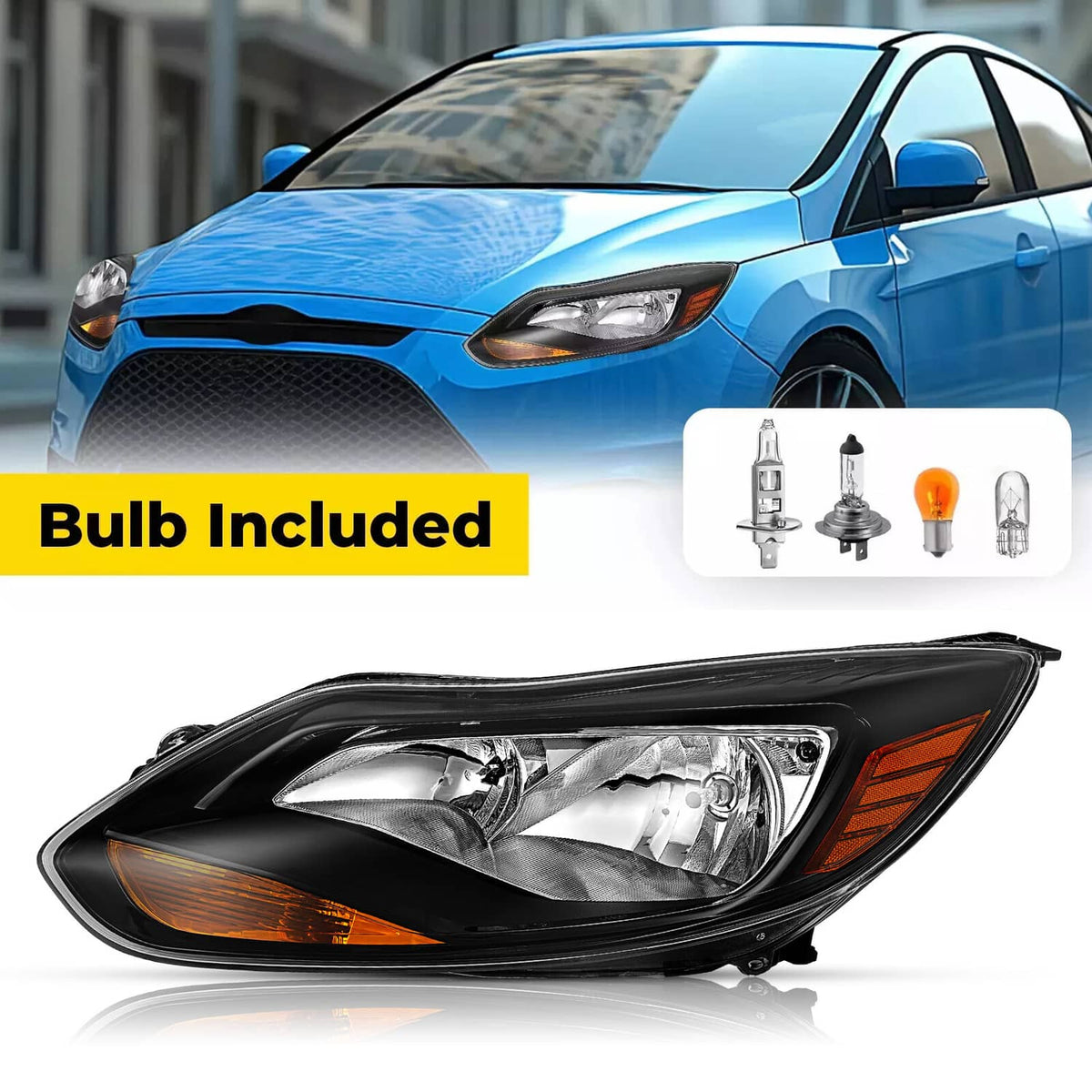 Solid Spare Black Left Driver Side Headlights Clear Lens Halogen Fits Ford Focus 2012-2014