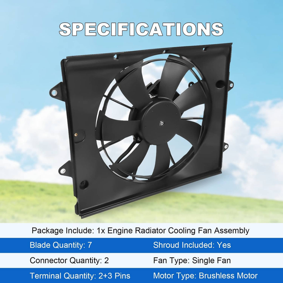 Solidspare Radiator Cooling Fan Assembly Fits 2016-2021 Civic 2.0L 190155BAA01 190305BAA01