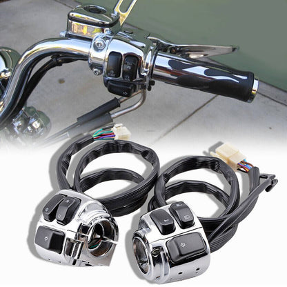 Solidspare 1" Motorcycle Handlebar Control Switches With Wiring Harness Kit For Harley