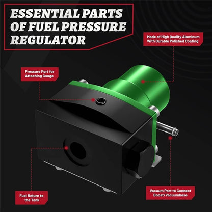 Solidspare New Adjustable Fuel Pressure Regulator Kit Oil 0-100psi Gauge -6AN Black & Green
