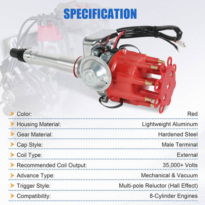 Solidspare Ignition Distributor w/ Cap & Rotor for Chevy SBC BBC 283 305 327 454 350 V8 R2R