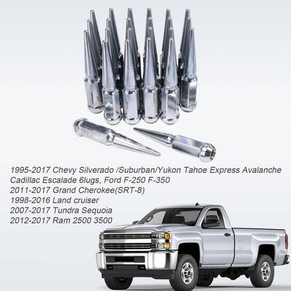 Solidspare 24 PCS M14x1.5 Spike Lug Nuts Chrome For Chevy Silverado Tahoe 4.4" Tall W/ Key