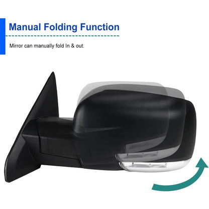 Solidspare Left/Driver Manual Fold & Heated & Temp Sensor Mirror For 2013-19 Dodge Ram 1500