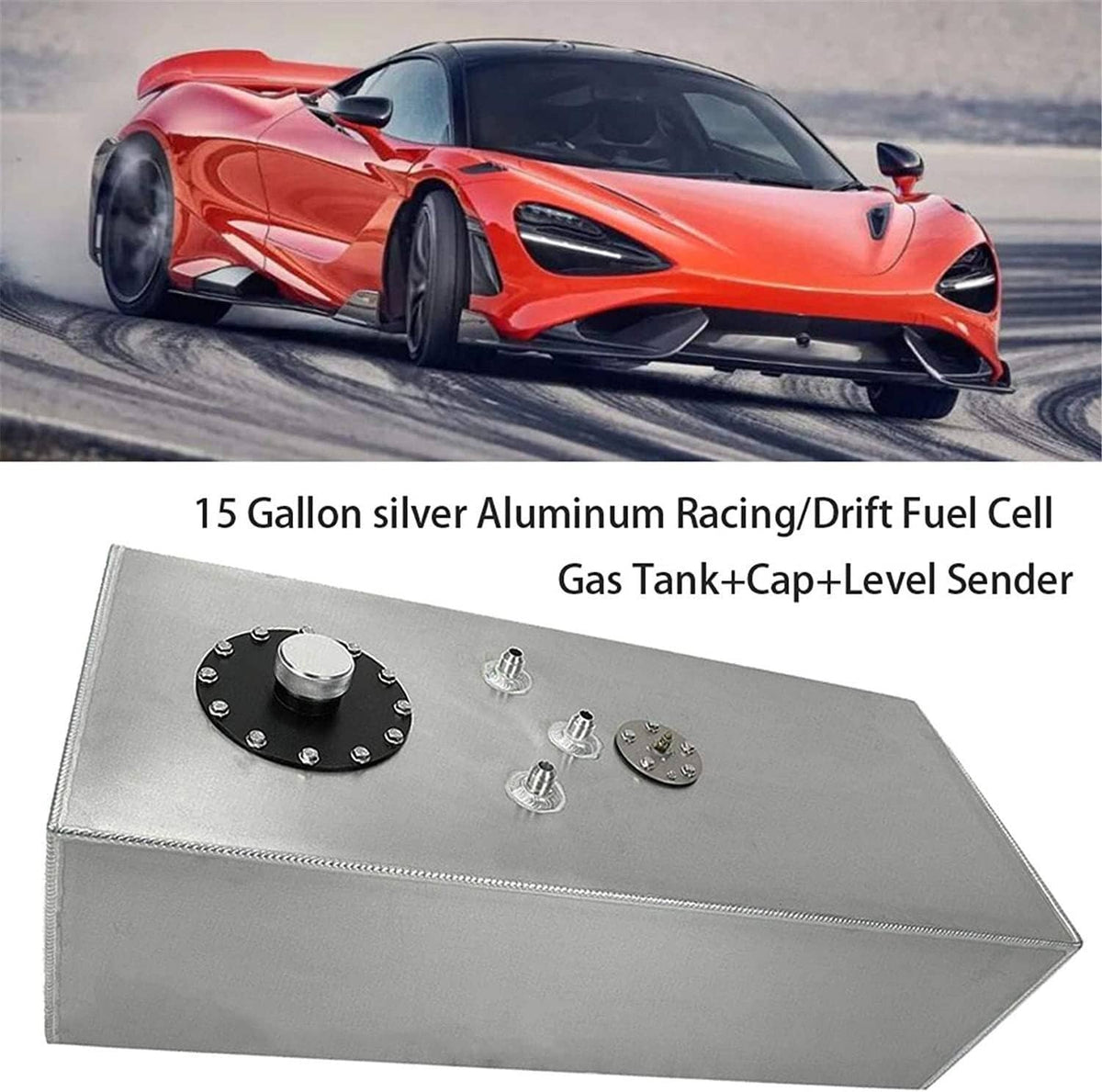 Solidspare 15 Gallon Aluminum Racing Drift Fuel Cell Gas Tank w/ Cap & Level Sender Sliver