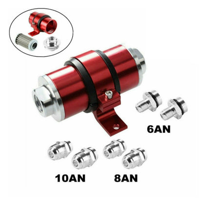 Solidspare Red 30 Micron Inline Fuel/Petrol Filter & Bracket Billet Aluminum An6/An8/An10