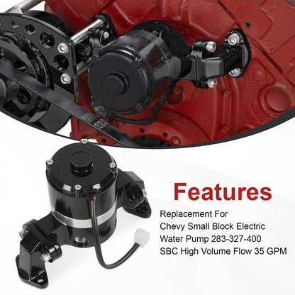 Solidspare Small Block Chevy Electric Water Pump Black 283 327 350 400 SBC High Flow EWP