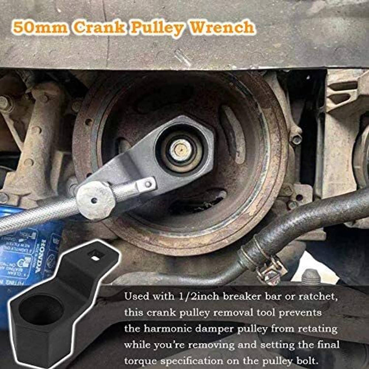 Solid Spare For Honda Acura Crankshaft Crank Pulley Wrench Holder Tool 50mm Removal Spanner