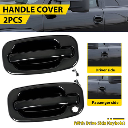 Solid Spare Door Handle Set For Chevy Silverado 1500 1999-2006 Smooth Black Front Outer 2PCS