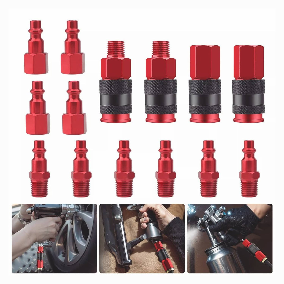 Solid Spare 1/4" NPT Air Hose Fittings and Air Coupler Kit Aluminium Quick Connect Air Plug