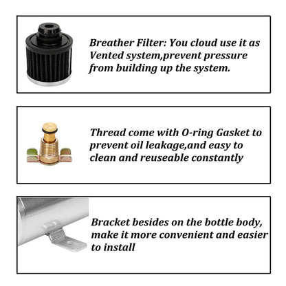 Solidspare 750ml 10AN Oil Catch Can Reservoir Tank & Breather Filter Baffled Kit Aluminum