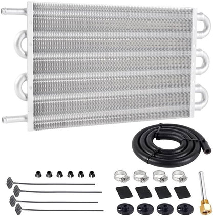 Solidspare Universal 6 Rows Aluminum Remote Transmission Oil Cooler Radiator Converter Kit