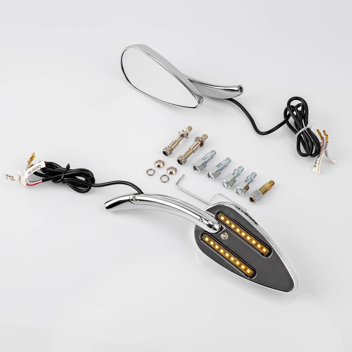 Solidspare 2Pcs Motorcycle Rearview Side Mirrors w/ LED Turn Signals Lights Chrome 8/10mm