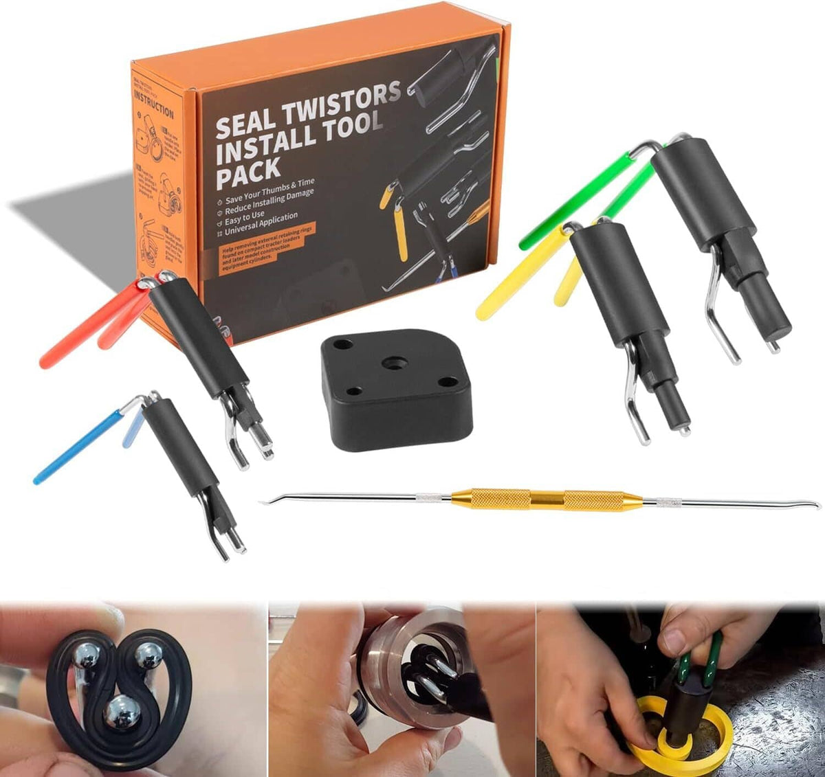 Solid Spare Rod Seal Install Tool Set Hydraulic U-Cup Twistor Installation Tool (Pack of 6)