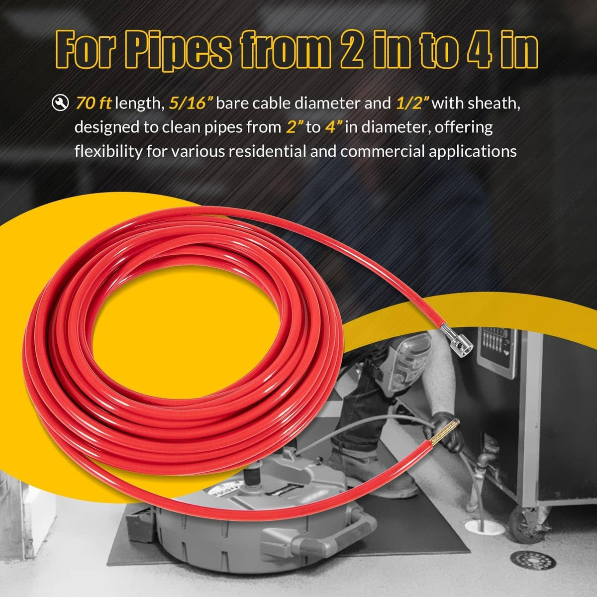 Solidspare Replace for FlexShaft Cable Assembly 64348 K9-204, 5/16"x70ft, for 2 to 4" Pipes