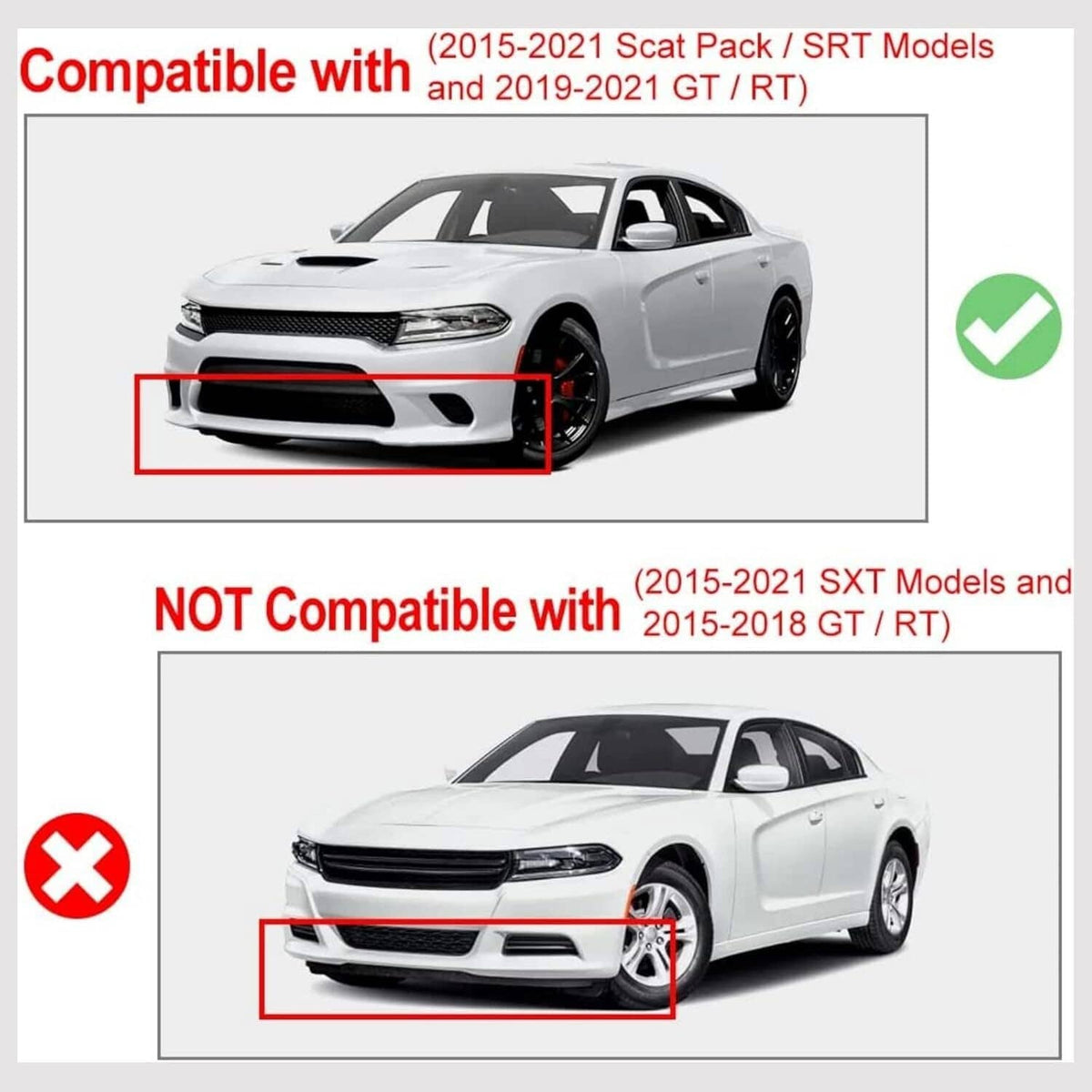 Solidspare Front Bumper Lip Splitter Trim Cover For 2015-2021 Dodge Charger SRT Scat Red