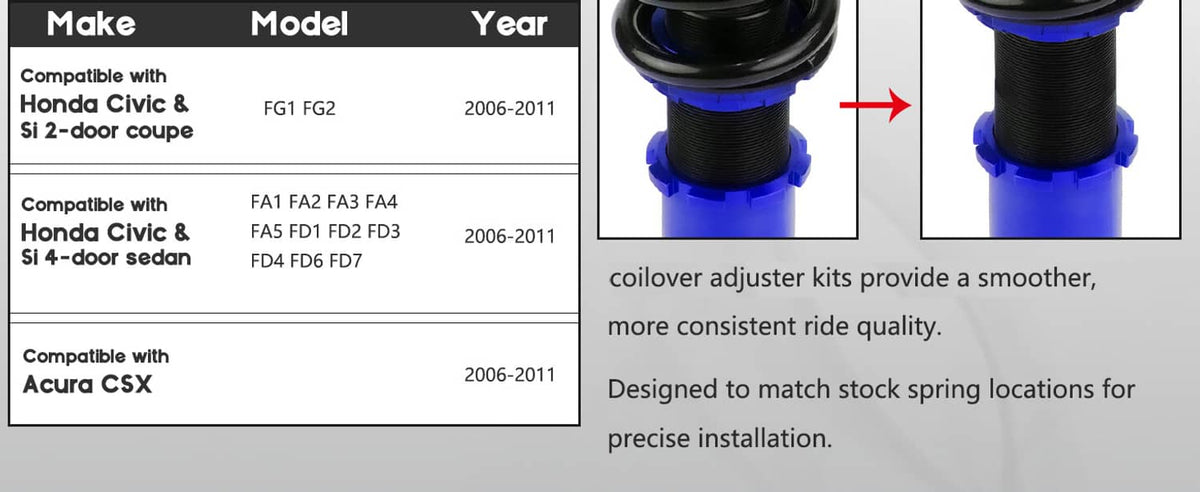 Solidspare Coilovers Suspension Kit For 2006-11 Honda Civic Adjustable Height Struts Shocks