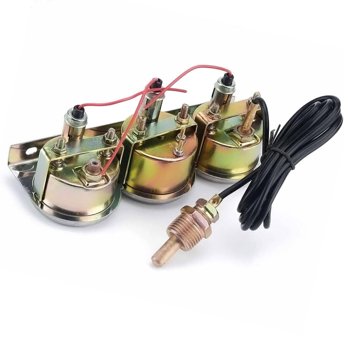 Solidspare Black 2" 52mm Car 3 in 1 Triple Gauge Set Kit AMP Meter Water Temp Oil Pressure
