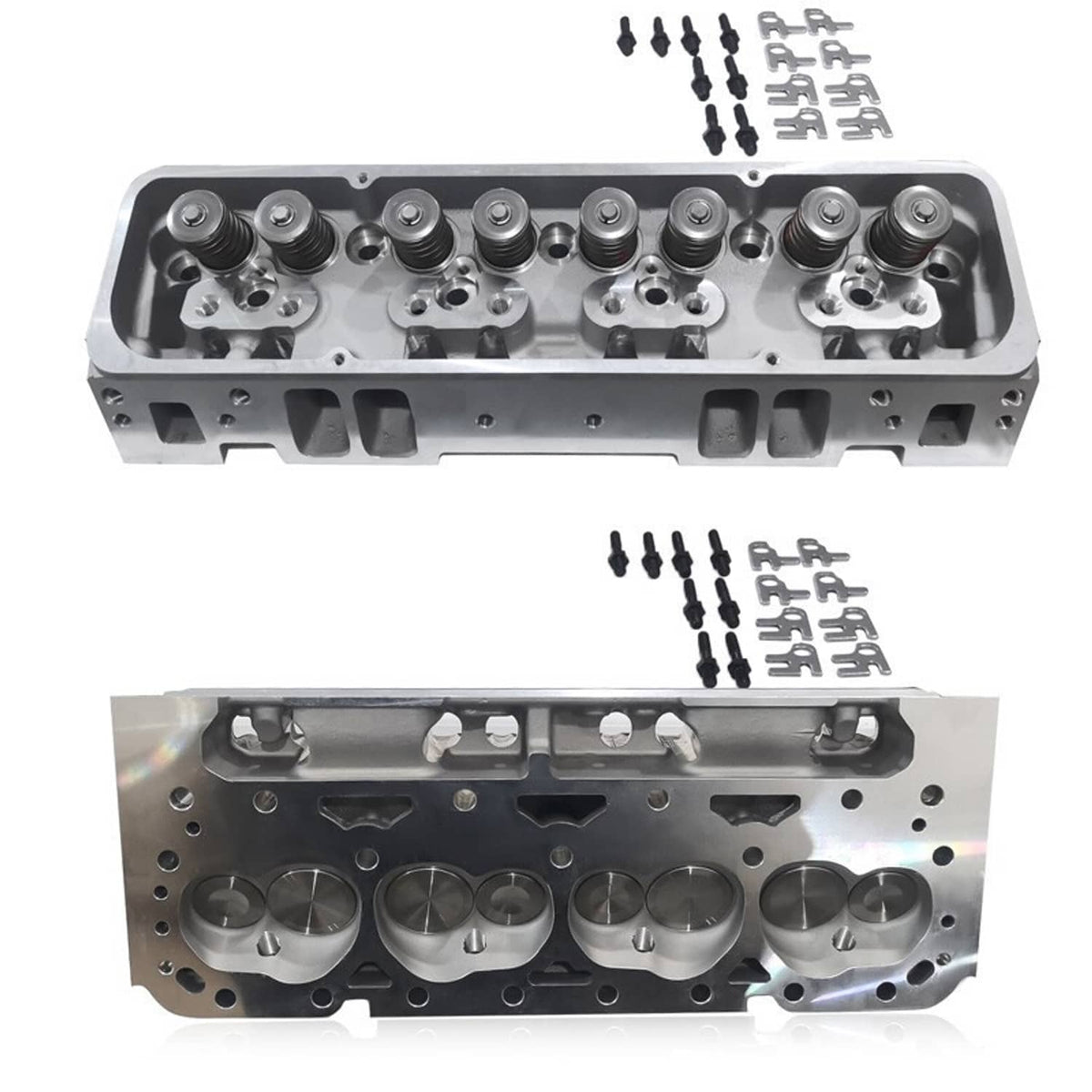 Solidspare 2x Complete Aluminum Cylinder Heads For SBC Chevy 350 190cc 64cc 2.02/1.60 Angle
