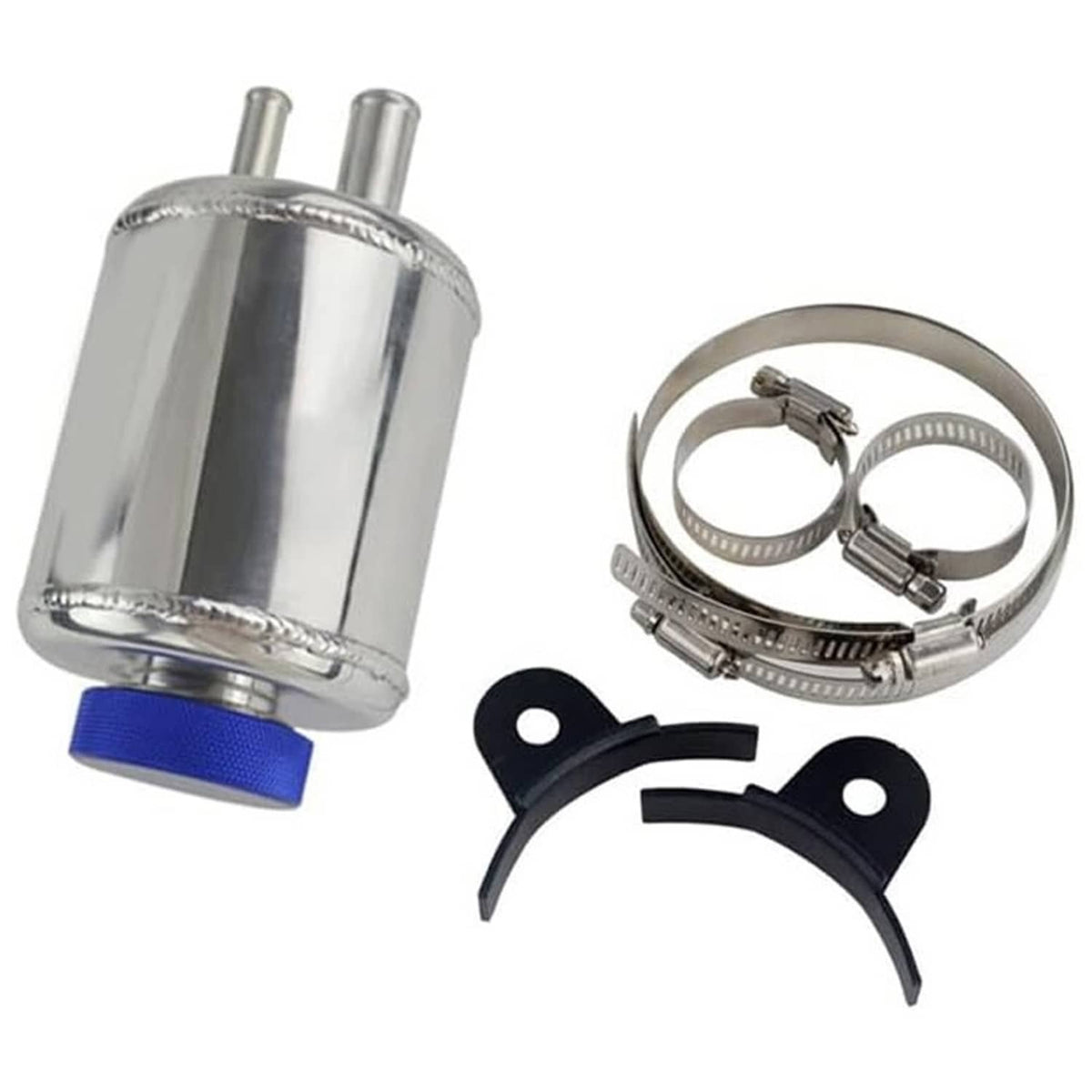Solidspare Universal Aluminum Racing Power Steering Fluid Reservoir Tank w/ Clamps Silver