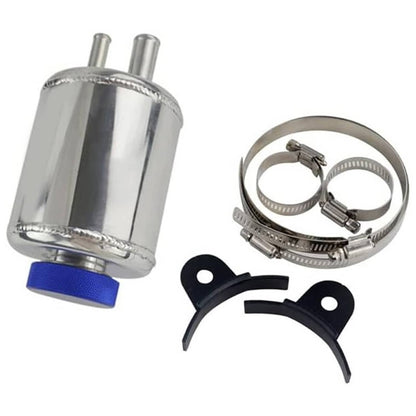 Solidspare Universal Aluminum Racing Power Steering Fluid Reservoir Tank w/ Clamps Silver