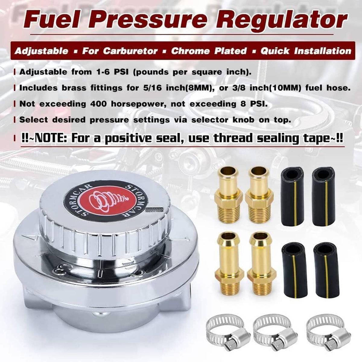 Solidspare Universal 1-6 PSI Adjustable Fuel Pressure Regulator Kit For Carburetor Engine