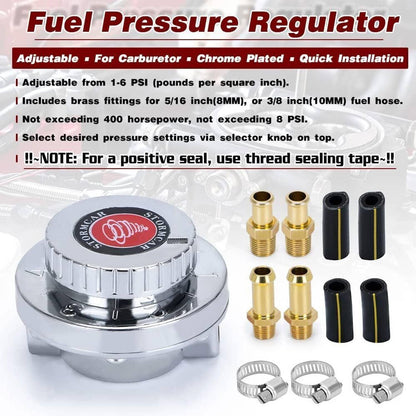 Solidspare Universal 1-6 PSI Adjustable Fuel Pressure Regulator Kit For Carburetor Engine