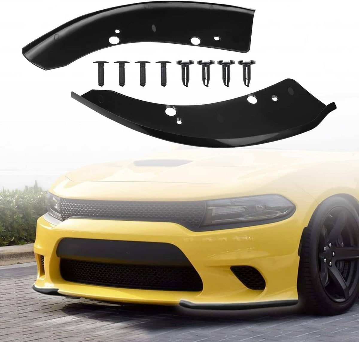 Solidspare Front Bumper Lip Splitter Trim Cover For 2015-2021 Dodge Charger SRT Scat Black