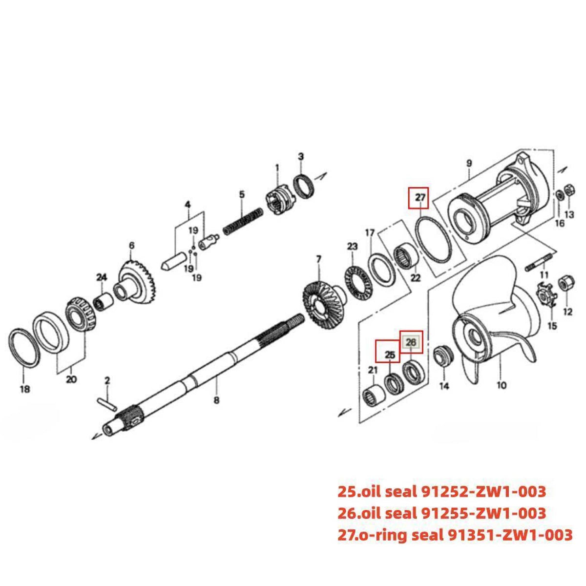 Solid Spare Lower Gearcase Seal & O-ring 91252-ZW1-003 91351-ZW1-003 For Honda 75HP 90HP