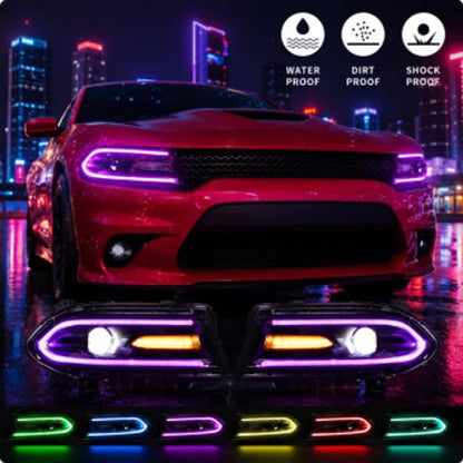 Solidspare Pair For 2015-2021 Dodge Charger LED Projector Headlights RGB Color Change Lamps