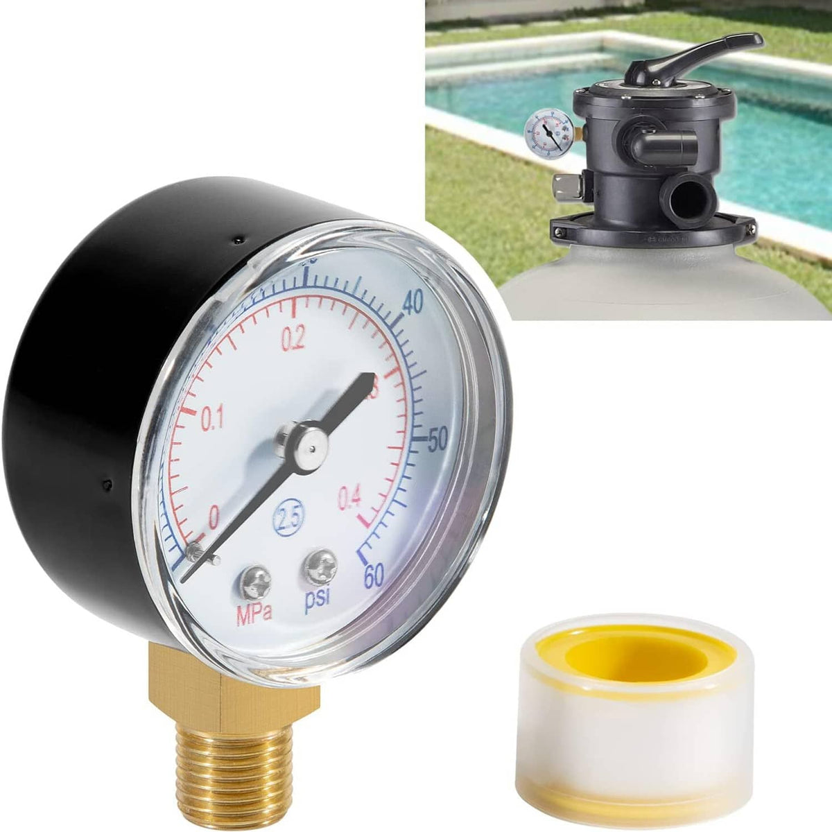 Solid Spare ECX270861 Boxed Pressure Gauge for Select Hayward Sand and D.E. Pool Filter