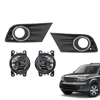 Right+Left Fog Light W/Cover & Chrome Trim For Honda Pilot 2012 2013 2014 2015