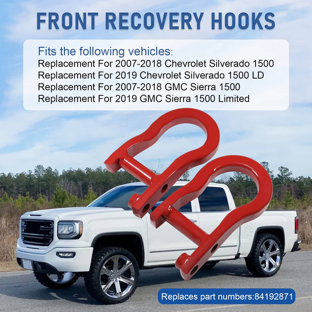 Solidspare Pair Red Tow Hooks 84192871 Fits For 2007-2019 Chevy Silverado GMC Sierra 1500